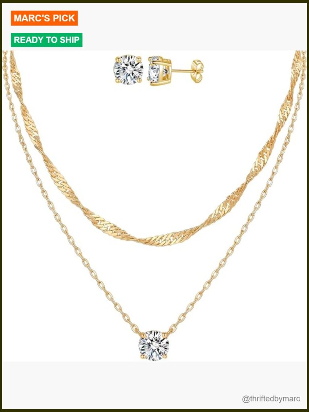 7-Piece 14K Gold Plated Jewelry Set - Necklaces, Earrings, Bracelet